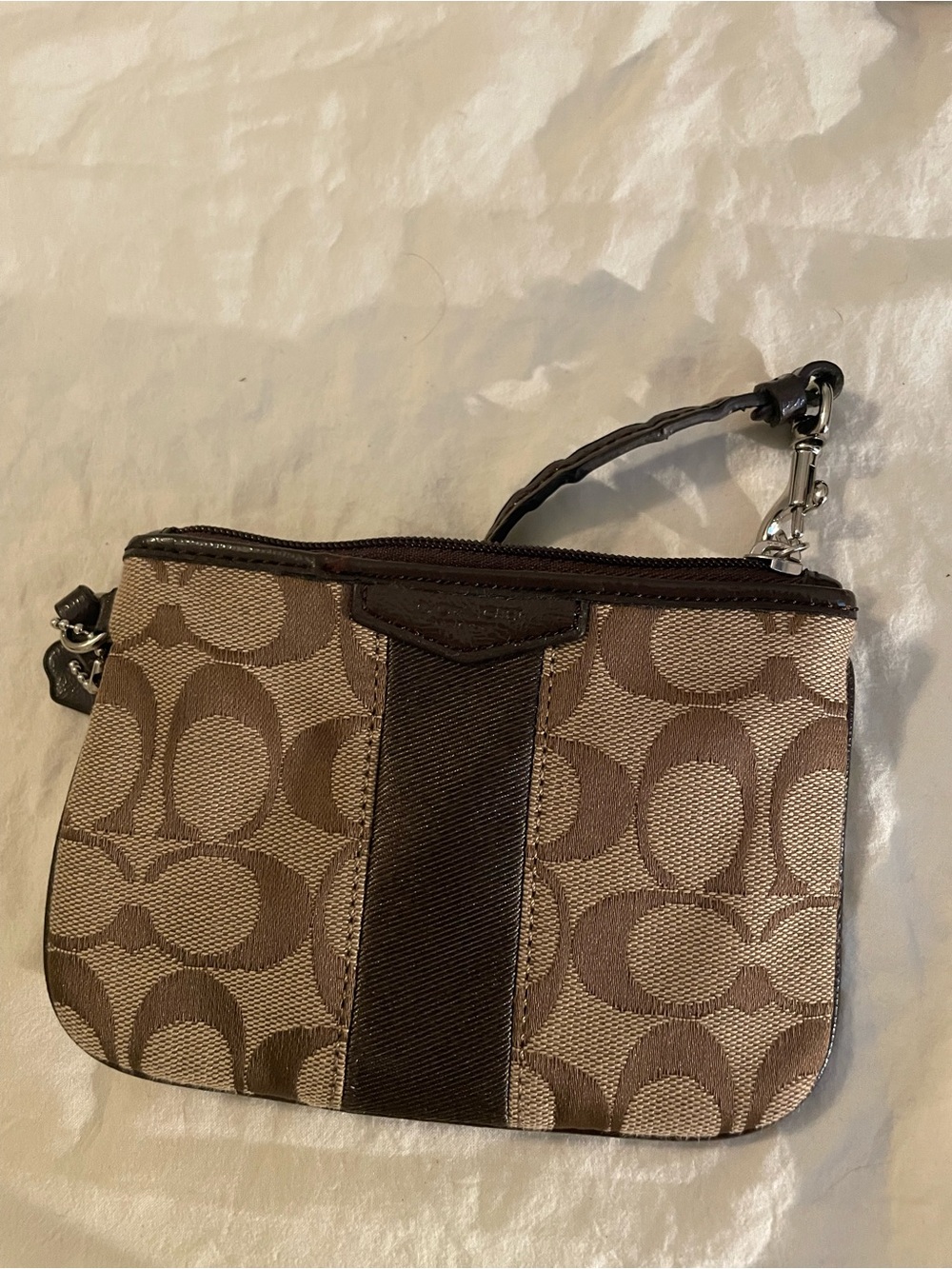 Coach Tan and Brown Signature Canvas Wristlet